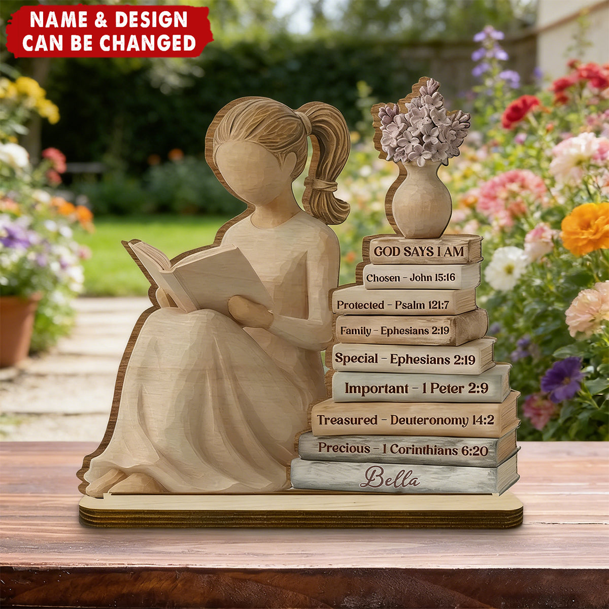 Personalized 2-Layer Wooden Plaque God Says I Am Book Stack Design for Nursery or Living Room