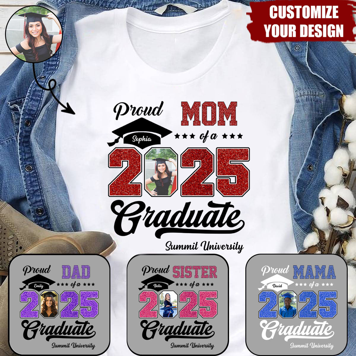 Personalized Graduation 2025 T-Shirt, Proud Family Graduate Photo Class Of 2025