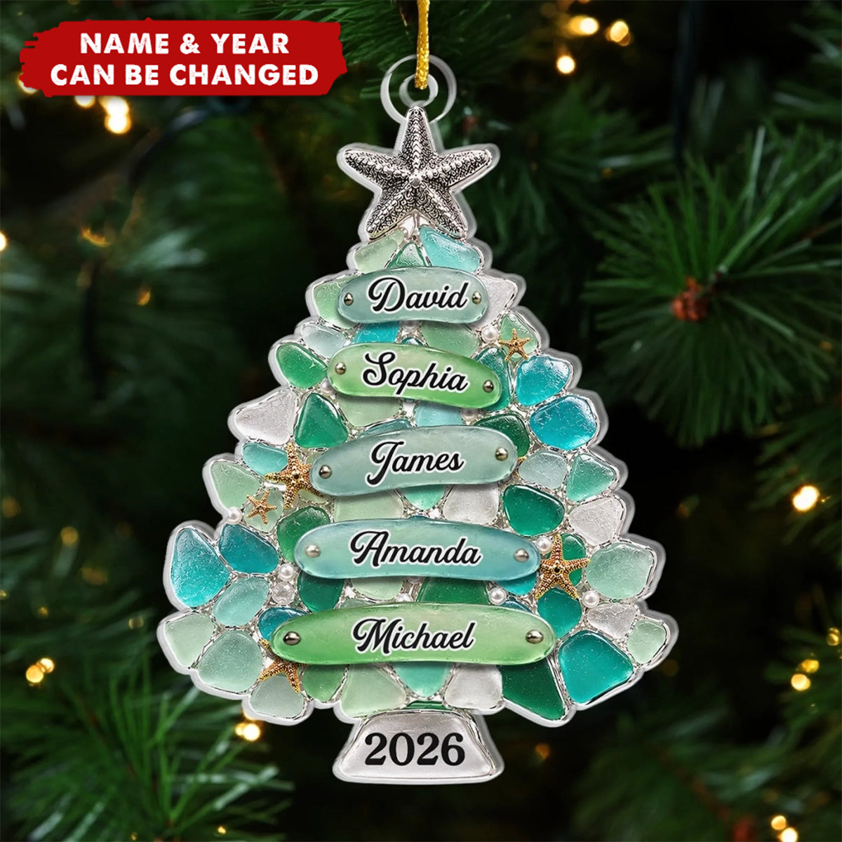 Custom Sea Glass Acrylic Ornament - Personalized Christmas Birthday Gifts For Mom, Dad, Brother, Sister - Home Filled With Cheer