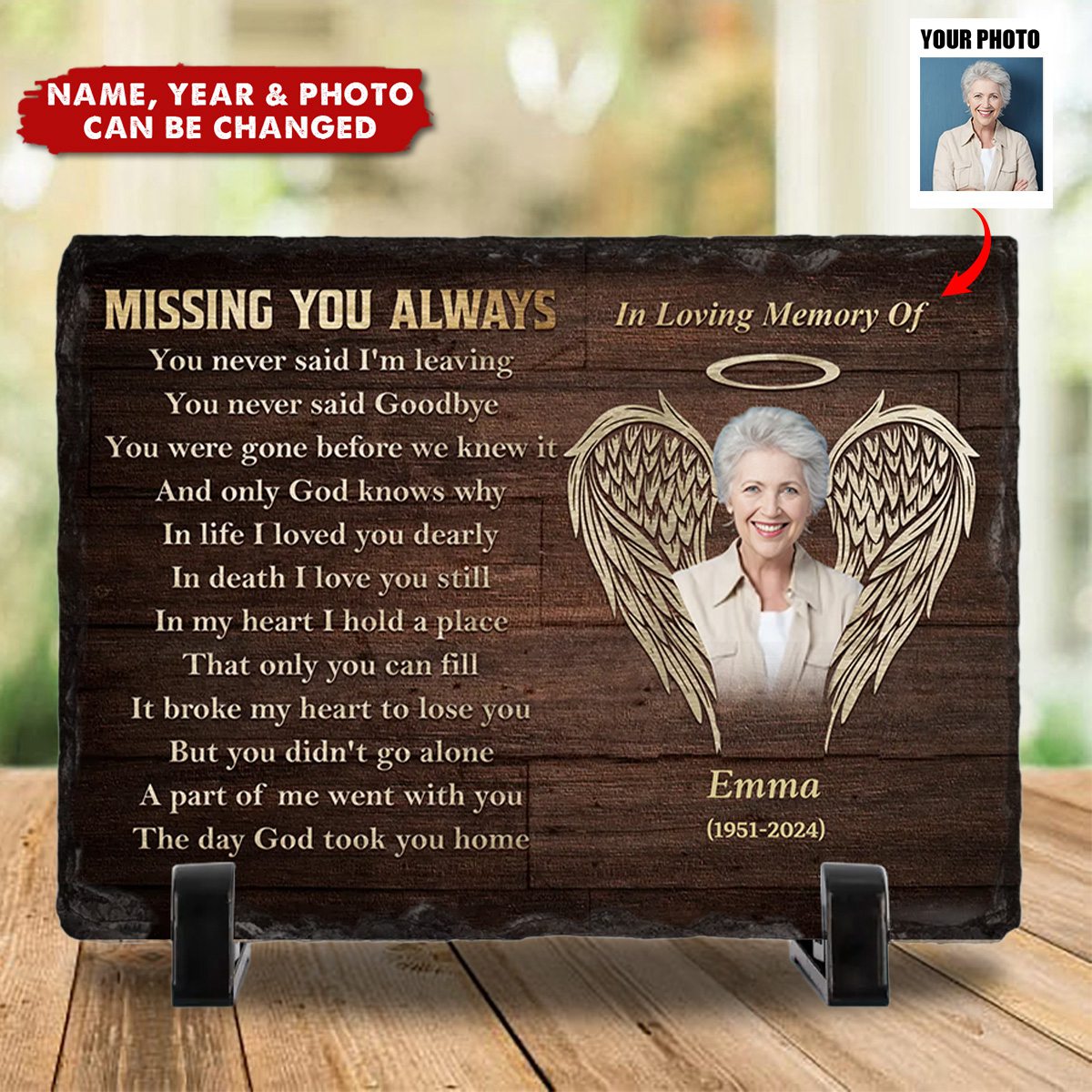 Custom Photo Missing You Always - Memorial Personalized Custom Rectangle Shaped Stone With Stand