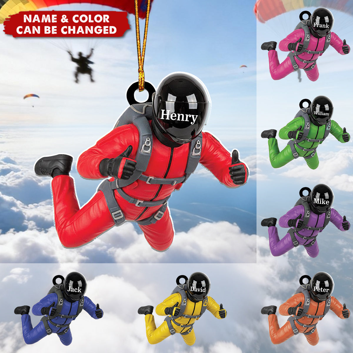 Personalized Skydiving Christmas Acrylic Ornament, Christmas Gift For Skydiving Lovers