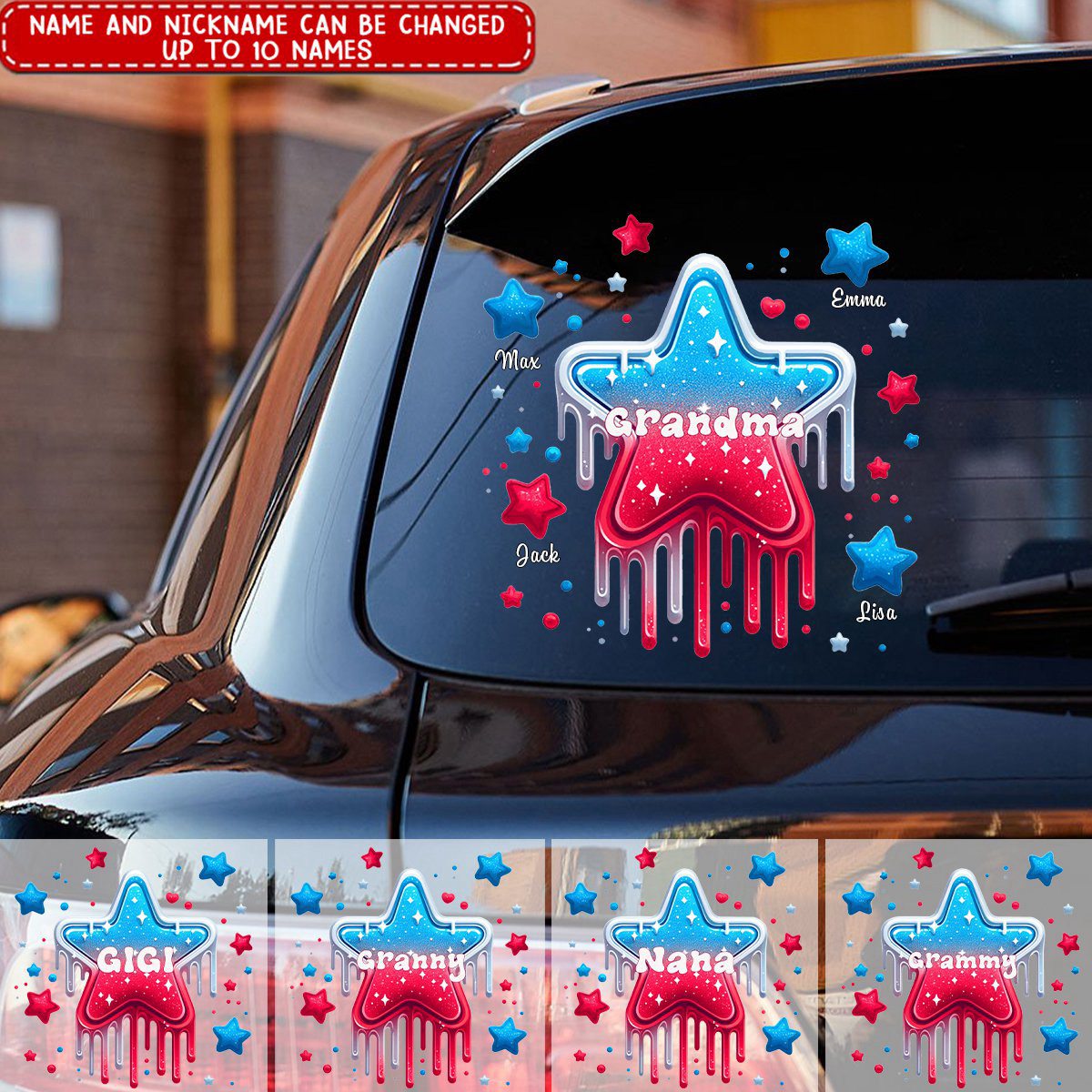 4th Of July Grandma Nana With Cute Grandkids Star Personalized Car Decal