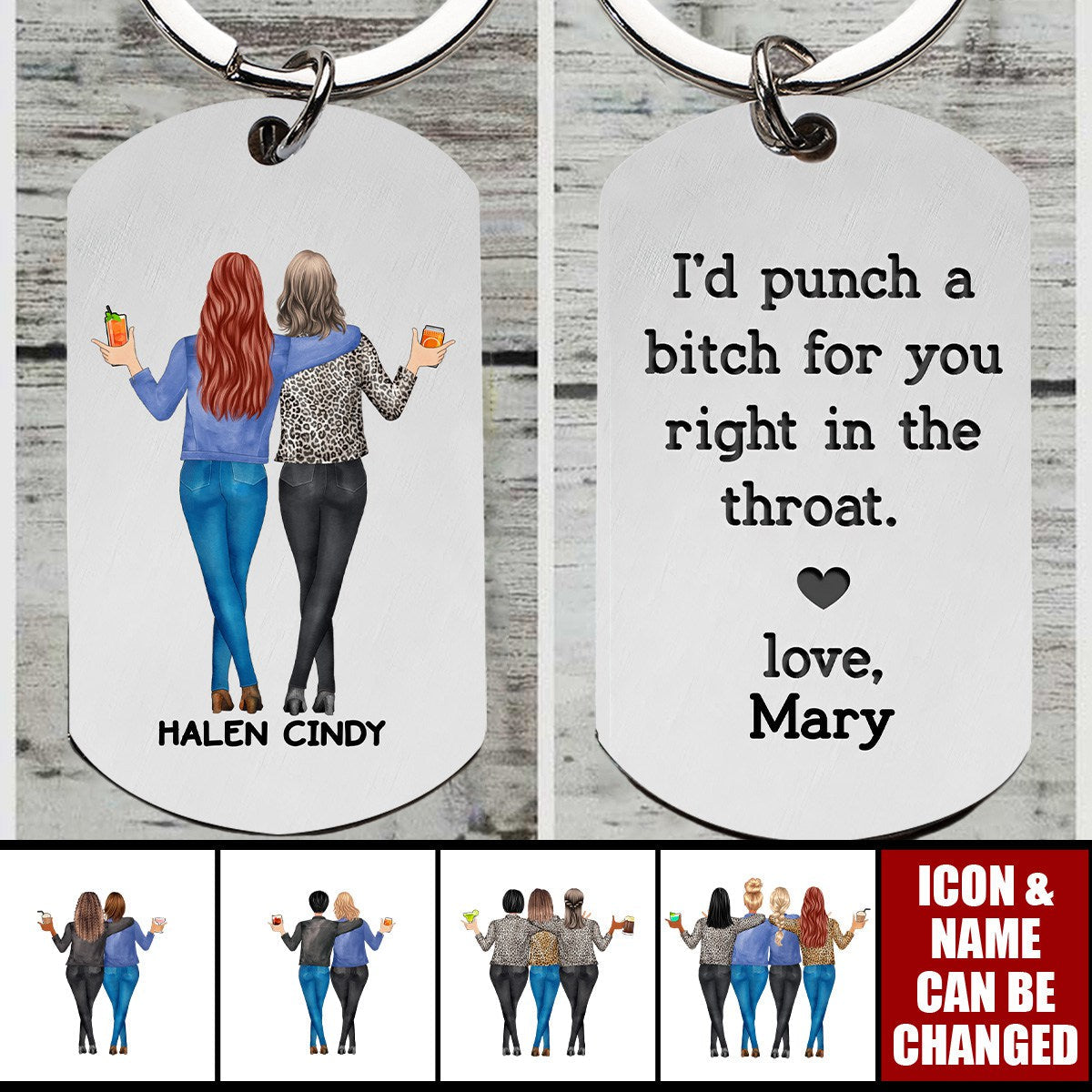 I'd Punch A Bit** For You Gift For Besties Personalized Metal Keychain