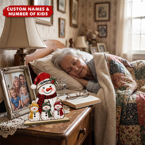 Rustic Grandma Grandkids Snowman - Personalized 2-Layered Wooden Plaque - Christmas Decor For Grandma, Mom