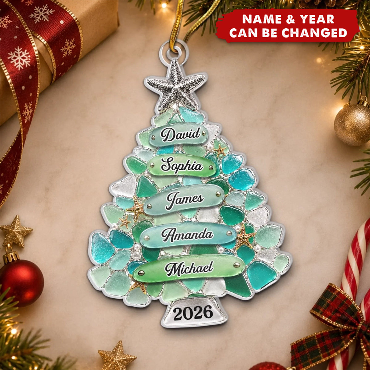 Custom Sea Glass Acrylic Ornament - Personalized Christmas Birthday Gifts For Mom, Dad, Brother, Sister - Home Filled With Cheer