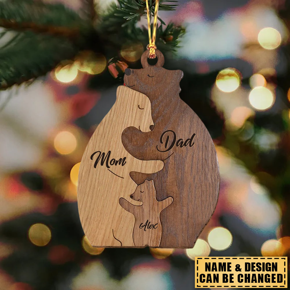 Bear Family Puzzle Christmas Personalized Wooden Ornament