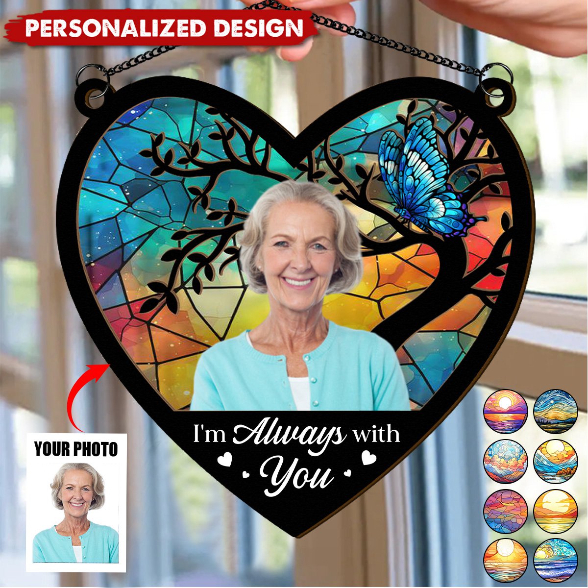 Always On My Mind - Personalized Window Hanging Suncatcher Photo Ornament