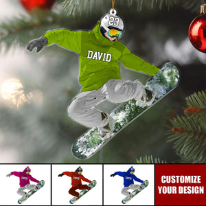 Personalized Snowboarding Athletes Skis Christmas Ornament