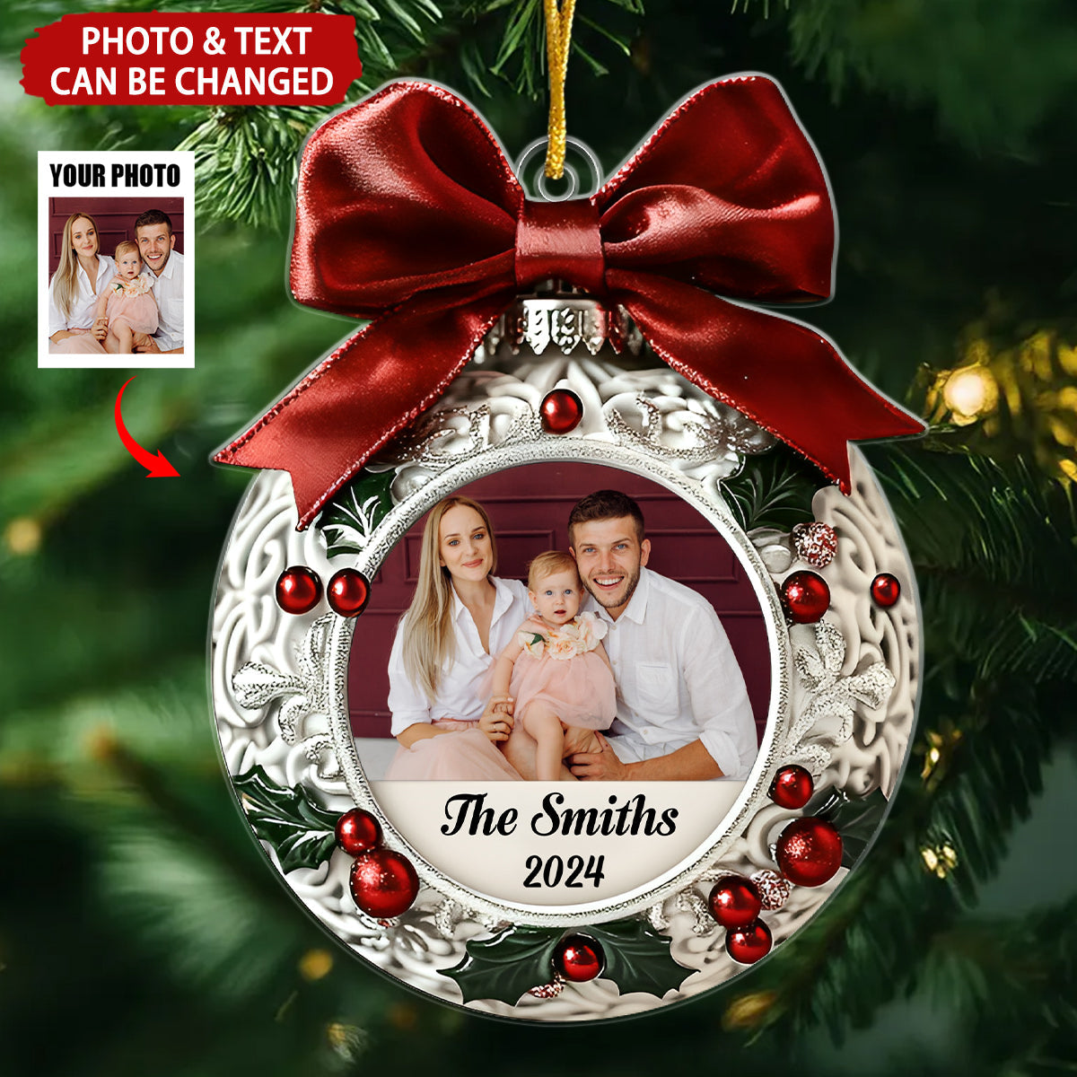 Pearl Fruit Custom Photo Christmas Ornament, Family Gift