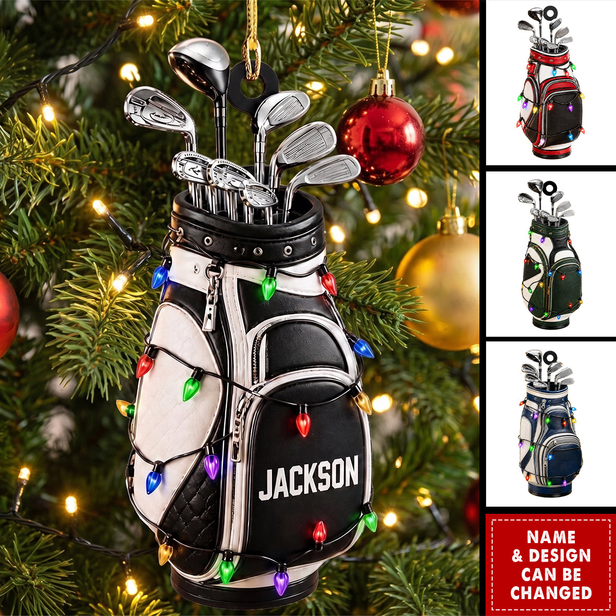 Personalized Golf Ornament, Custom Name Golf Backpack Christmas Gift