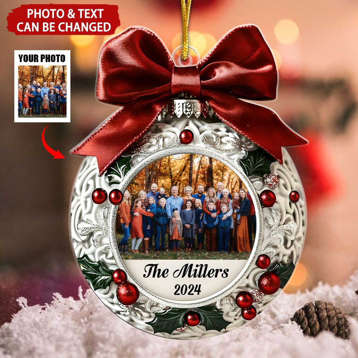 Pearl Fruit Custom Photo Christmas Ornament, Family Gift