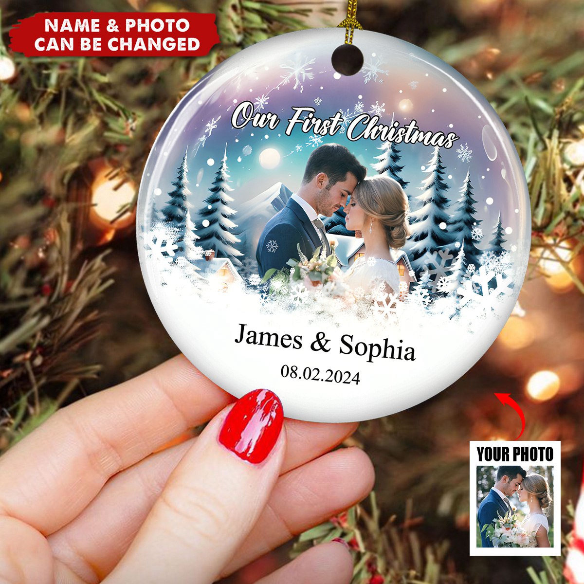 Snowy Love First Christmas - Personalized Ceramic Ornament