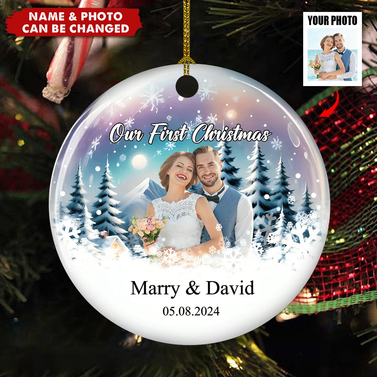 Snowy Love First Christmas - Personalized Ceramic Ornament