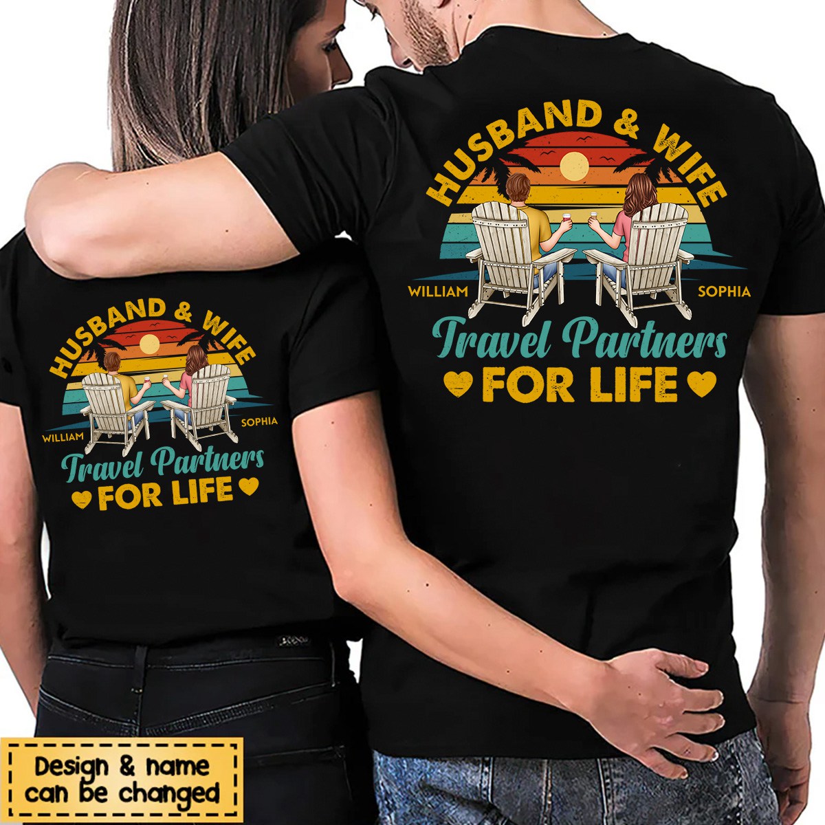 Travel Partners For Life - Personalized Couple Back Printed T-Shirt