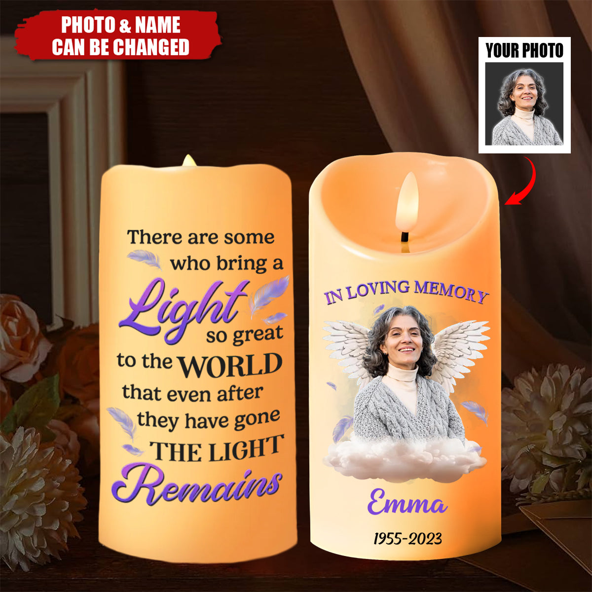 Custom Photo A Light So Great To The World - Memorial Personalized LED Candle