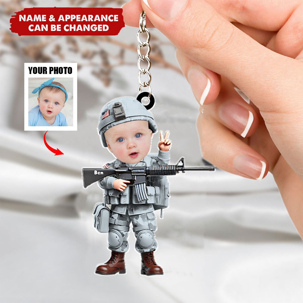 Custom Photo Gifts For Military Kid Keychain