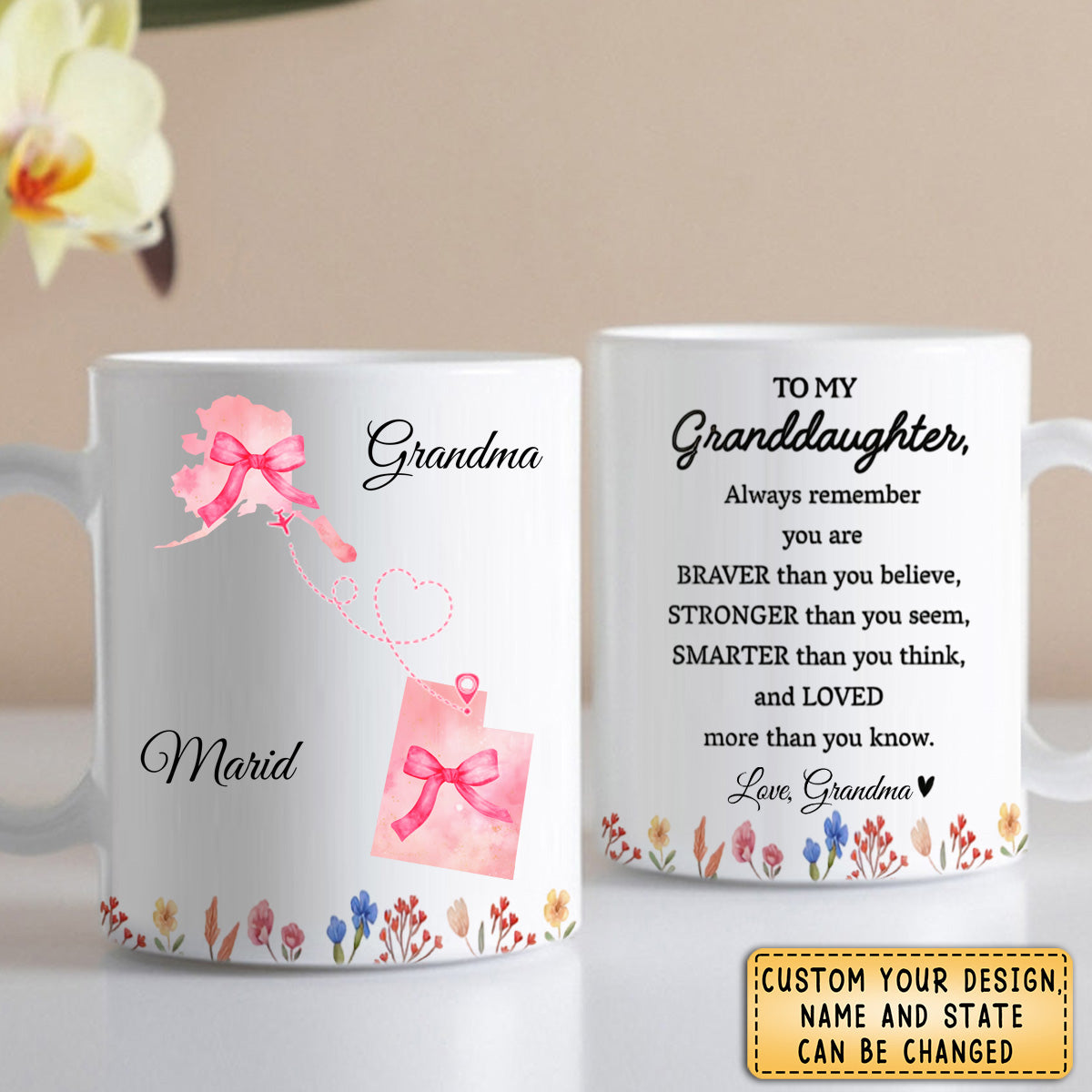 Braver, Stronger, Smarter, Loved Inspirational Quote With Bows And Hearts - Personalized Custom Coffee Mug