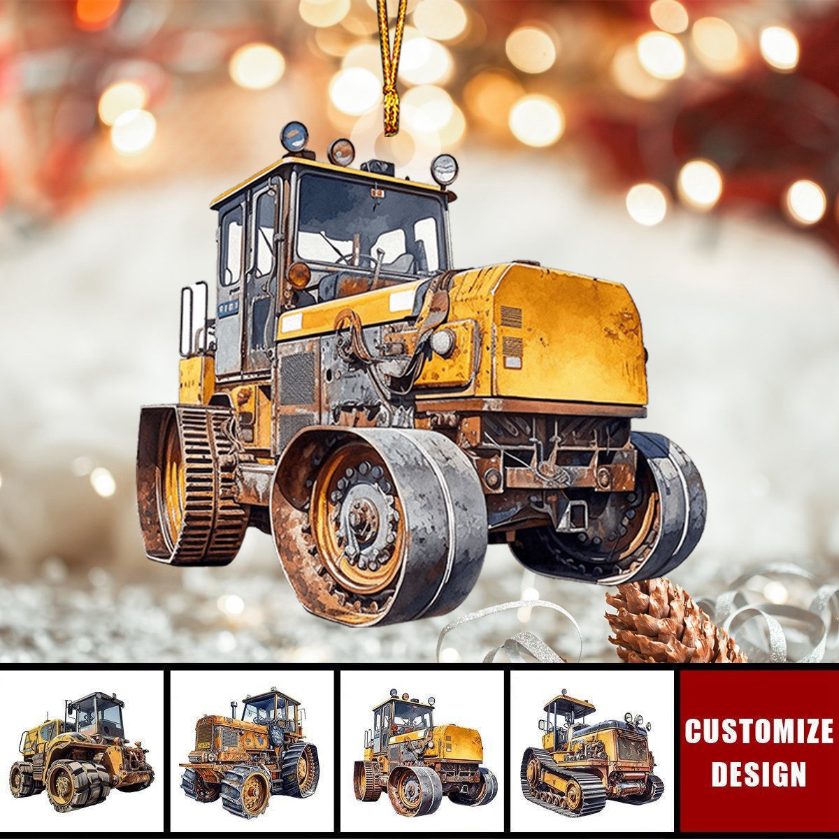 Personalized Road Roller Christmas Ornament, Gift For Heavy Equipment Lovers