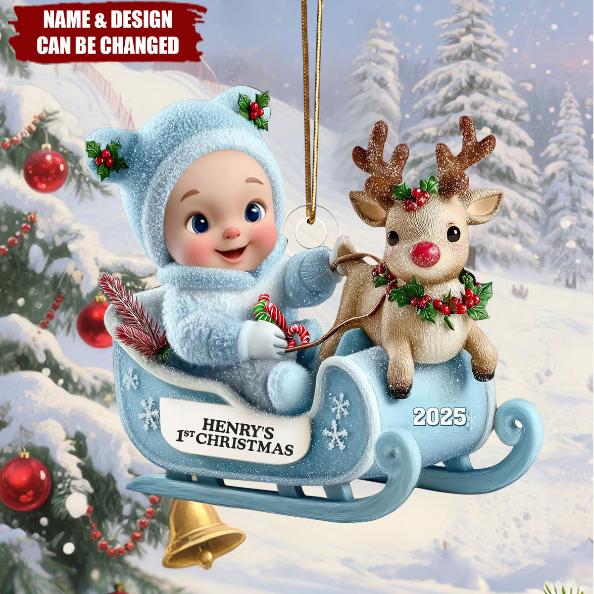 Baby's First Christmas Sleigh - Personalized 1-Layer Acrylic Ornament