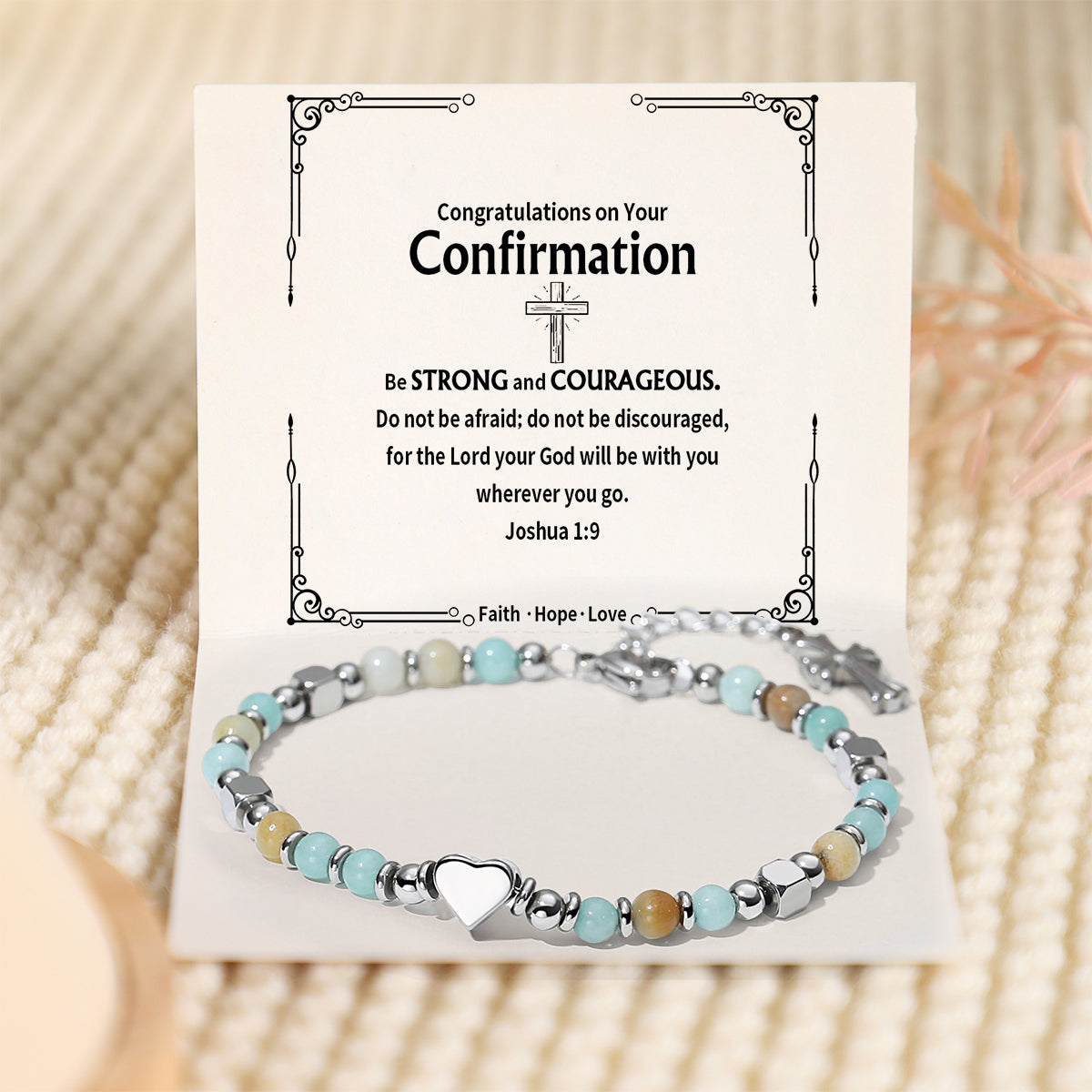 Congratulations on Your Confirmation Be Strong And Courageous - Religious Cross Bracelet