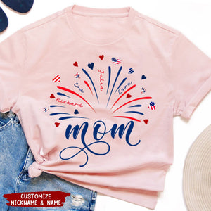 Firework America Flag Grandma Mom And Kids Personalized T-Shirt