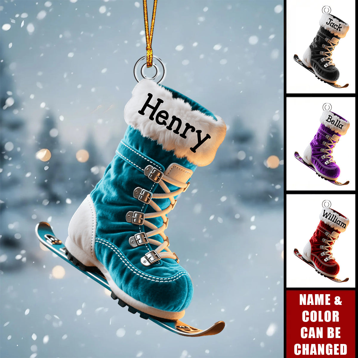 Perfect Gift for Skiing Lovers - Personalized Skiing Shaped Christmas Stocking Ornament
