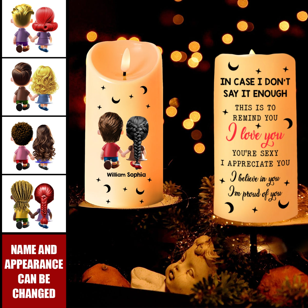 Personalized Gifts For Couple LED Candle Cartoon Couple