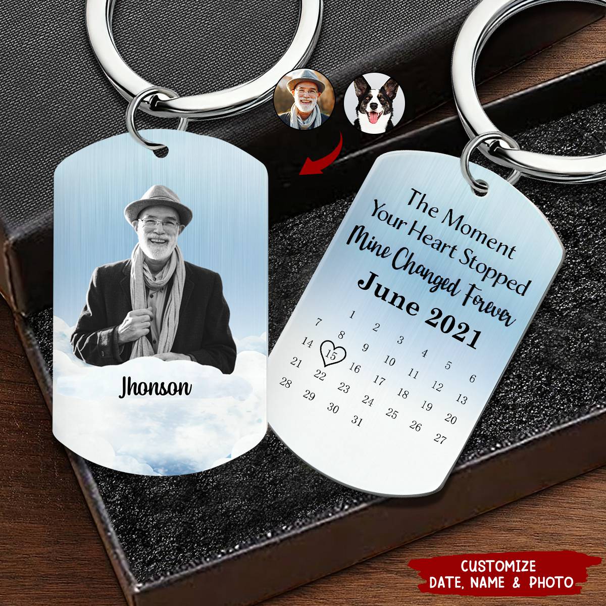 The Moment Your Heart Stop - Personalized Photo Calendar Memorial Stainless Steel Keychain