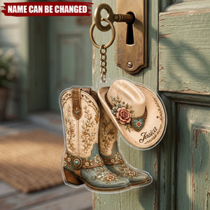 Cowgirl Boot & Western Hat - Personalized Acrylic Keychain