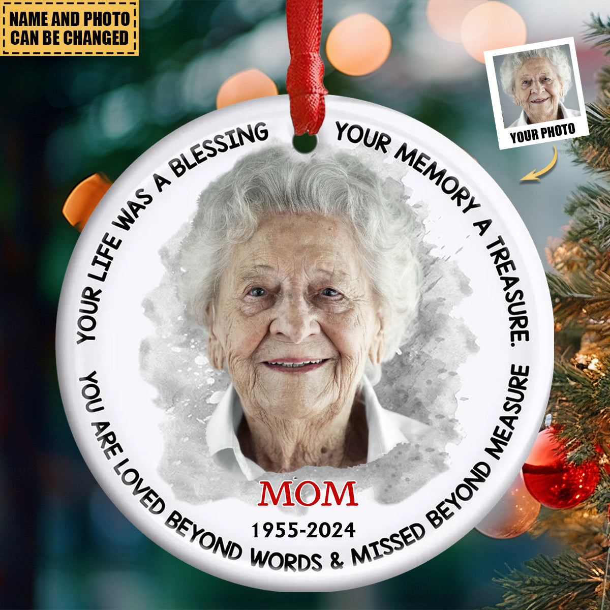 Personalized Memorial Gift Your Life Was A Blessing Circle Ceramic Ornament