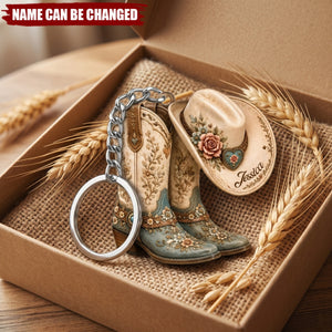 Cowgirl Boot & Western Hat - Personalized Acrylic Keychain