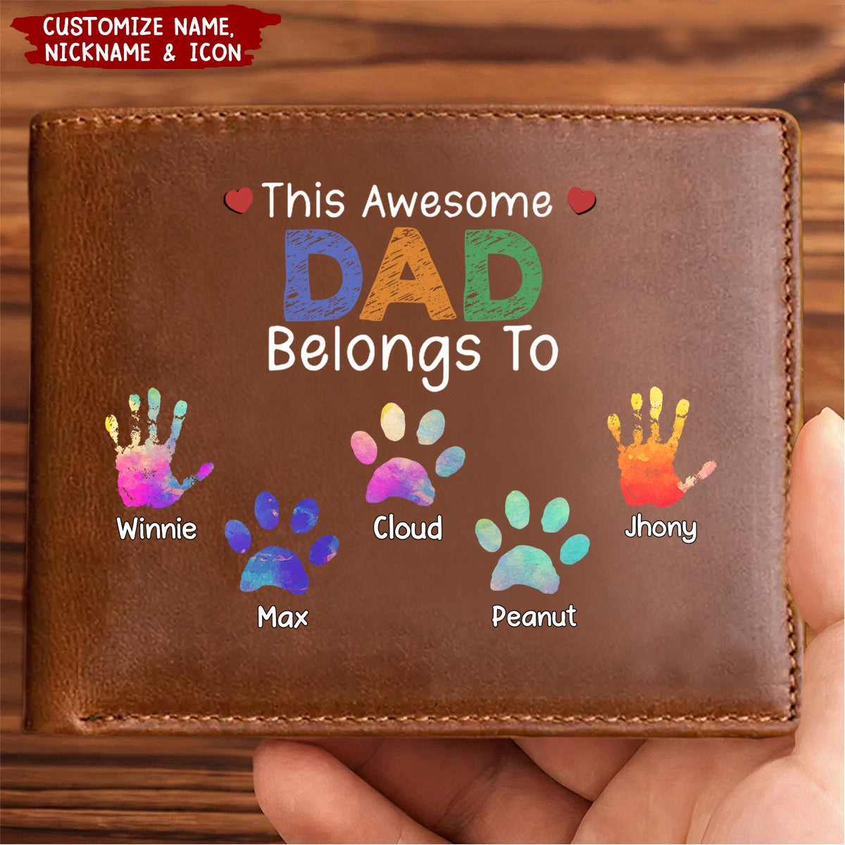 This Awesome Daddy Belongs To - Personalized Leather Wallet