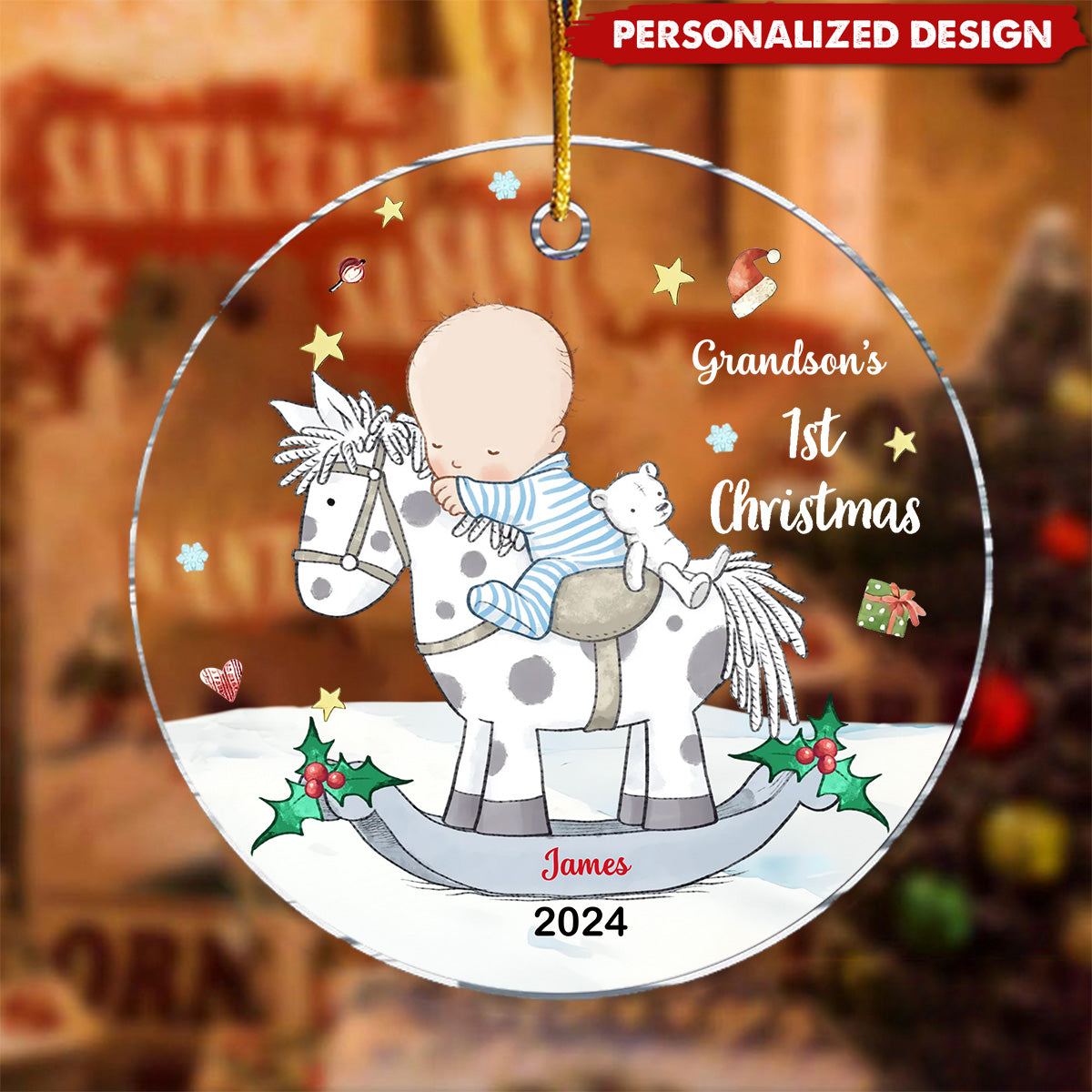 Personalized Gift For Grandson 1st Christmas Acrylic Circle Ornament