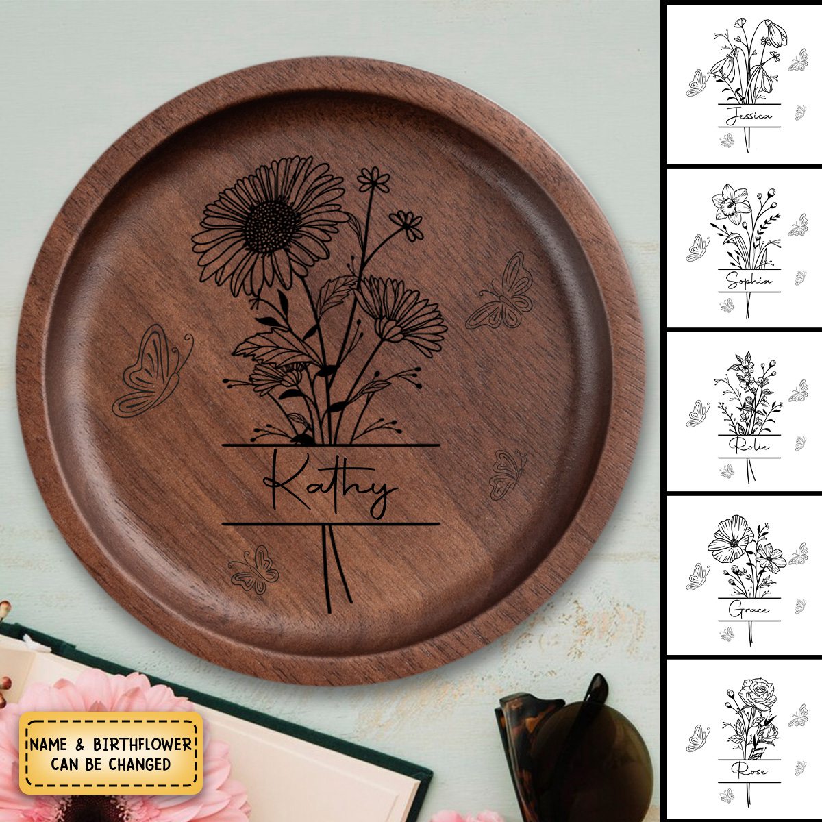 Friends Are Like Flowers In The Garden Of Life - Bestie Personalized Wooden Jewelry Dish