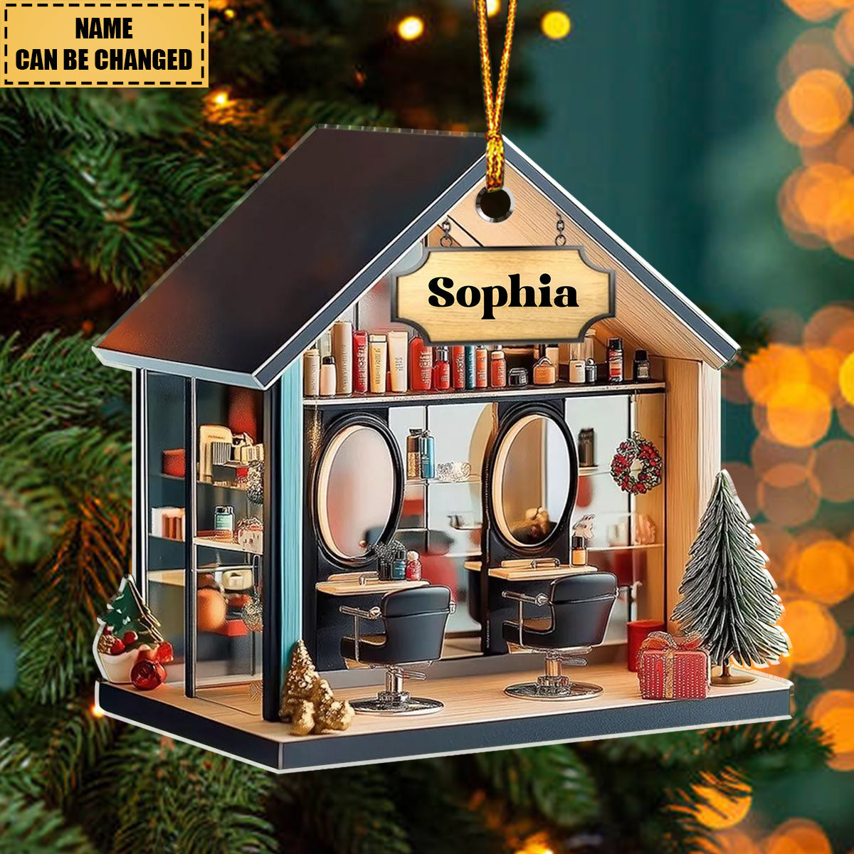 Personalized Hair Salon Flat Ornament, Barber Hairstylist Christmas Ornament