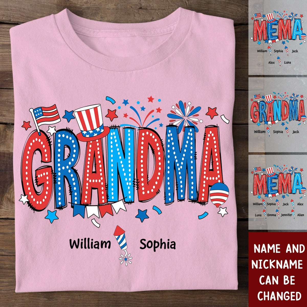 4th of July Grandma Mama Mimi Personalized T-shirt
