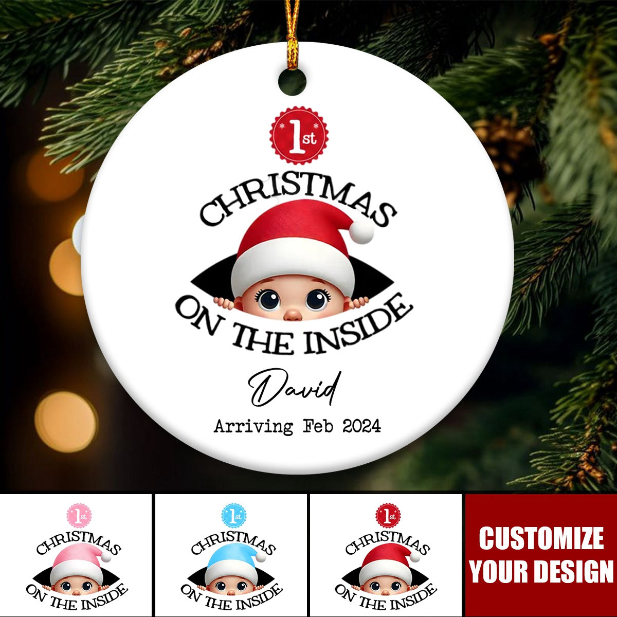 Personalized Baby's First Christmas On The Inside Ceramic Ornament