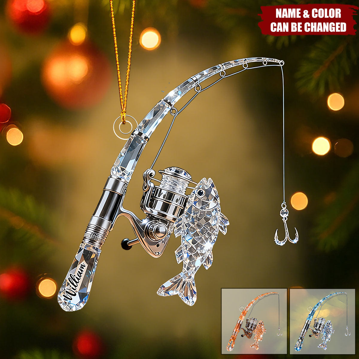 Personalized Fishing Rod Ornament, Gift for Fishing Lover
