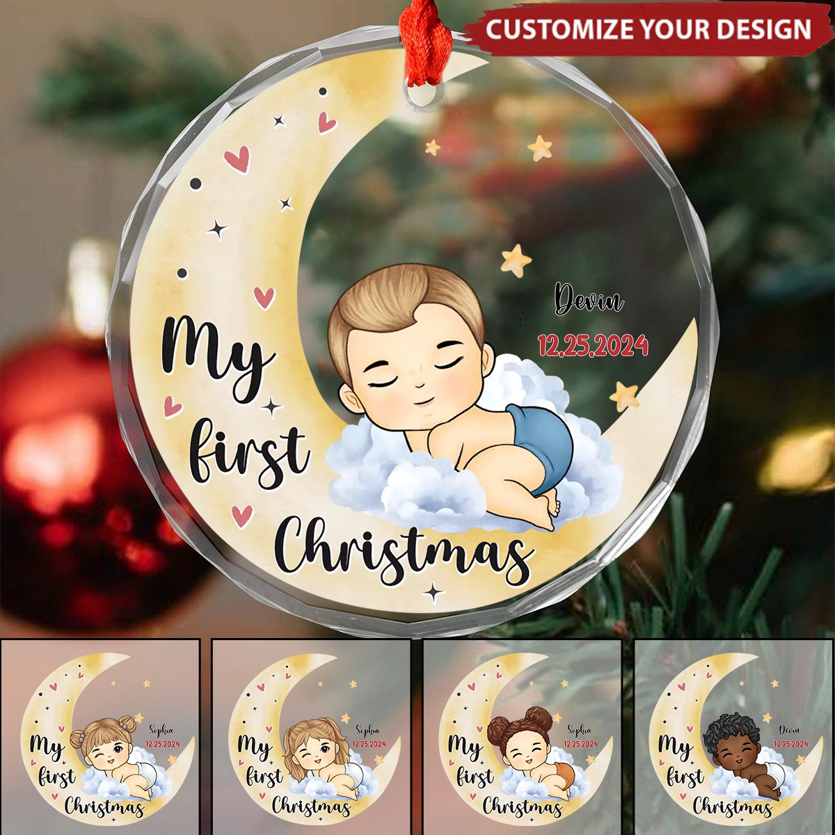 Joy To The World - Family Personalized Circle Glass Ornament