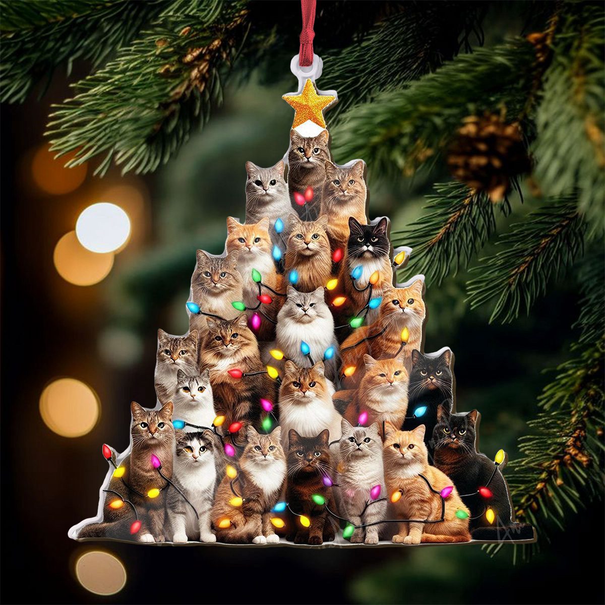 Christmas Cat Tree Ornament, Christmas gift, Cats Lover Gift