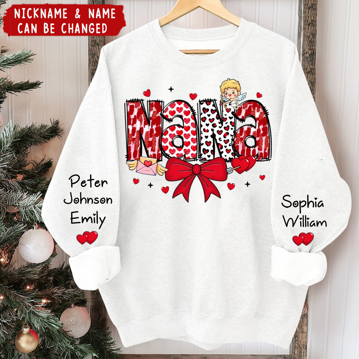 Grandma Valentine Personalized Sleeve Printed Sweatshirt, Valentine's Day Gift For Grandma
