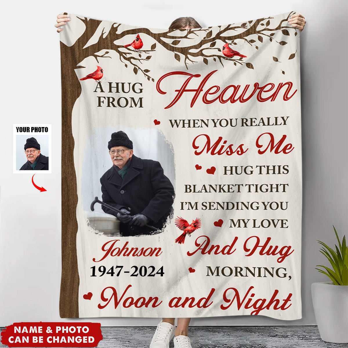 Custom Photo Memorial A Hug From Heaven - Personalized Photo Blanket - Christmas Gift For Family
