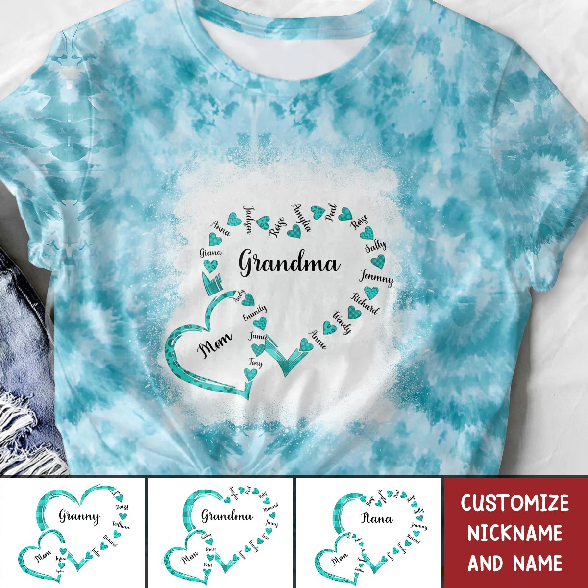 Personalized Mom Grandma Cute Hearts T-shirt