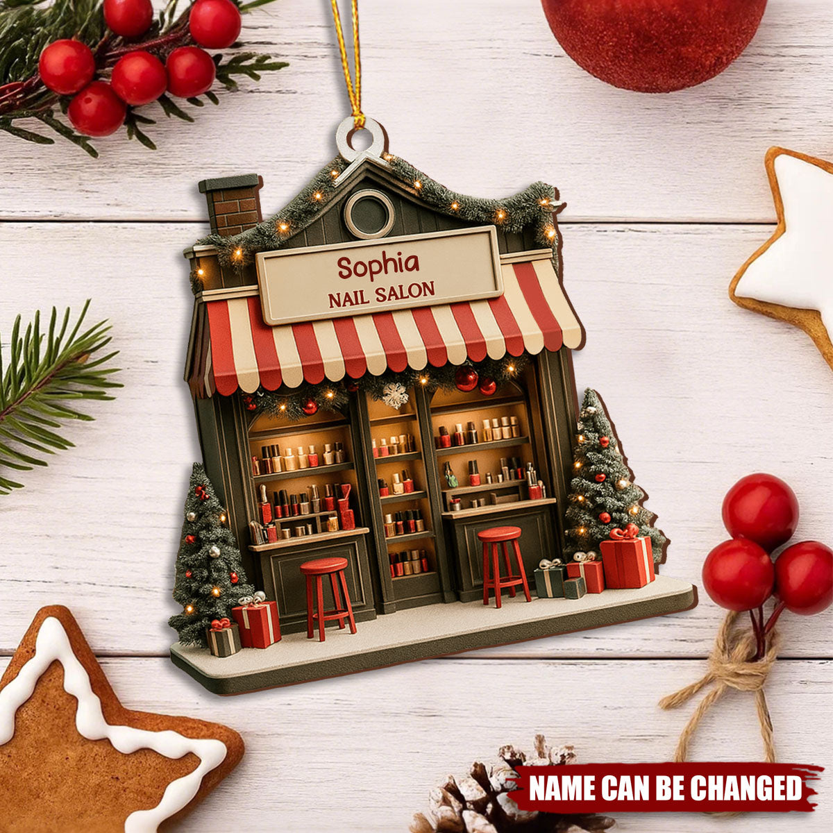 Celebrate Your Style Nail Salon Ornament, Personalized Custom Wood Ornament