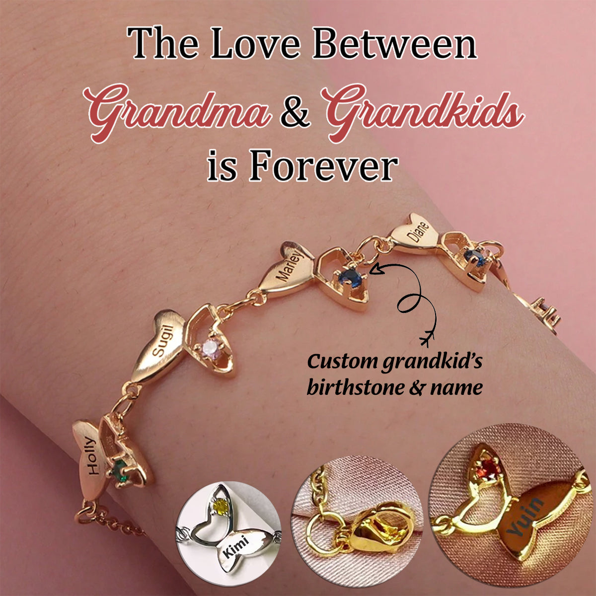 Custom Birthstone Butterfly With 1-6 Names Personalized Bracelet