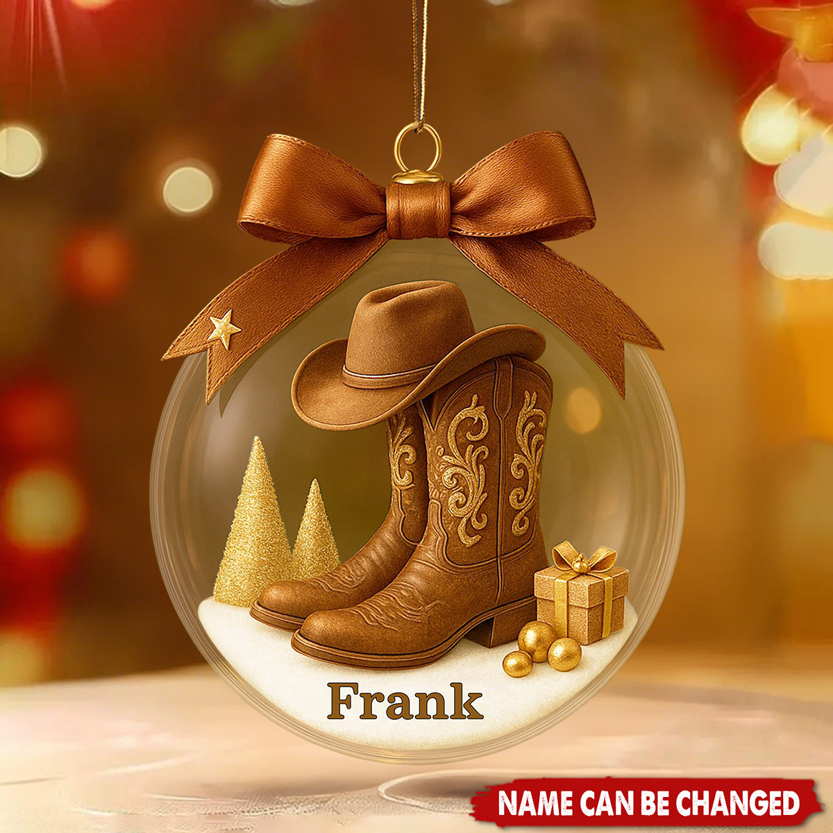 Personalized Cowboy Boots Christmas Ornament, Custom Name Cowgirl Xmas Gift