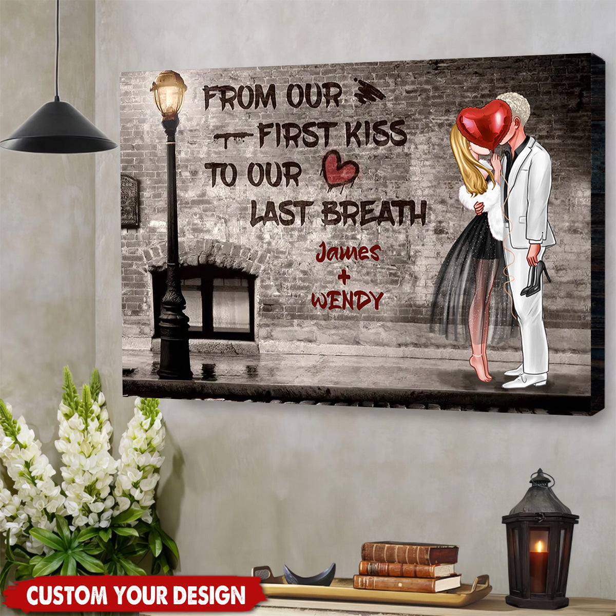 Personalized Couple Gift Kissing Street Scene Poster