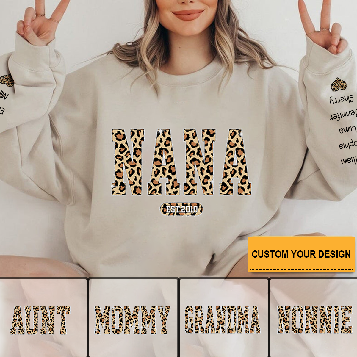 Red Glitter Mimi Mom Est Year Custom Kid Name On Sleeve Personalized Sweatshirt