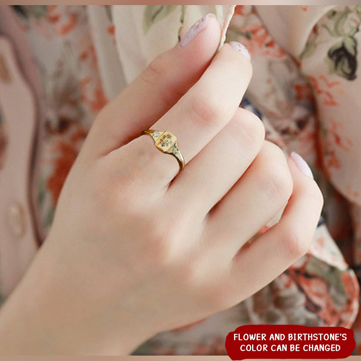 Personalized Birth Flower Gold ring, Statement Flower Rings, Dainty Birth Flowers Ring For Women,Custom Flower Ring, Minimalist Ring