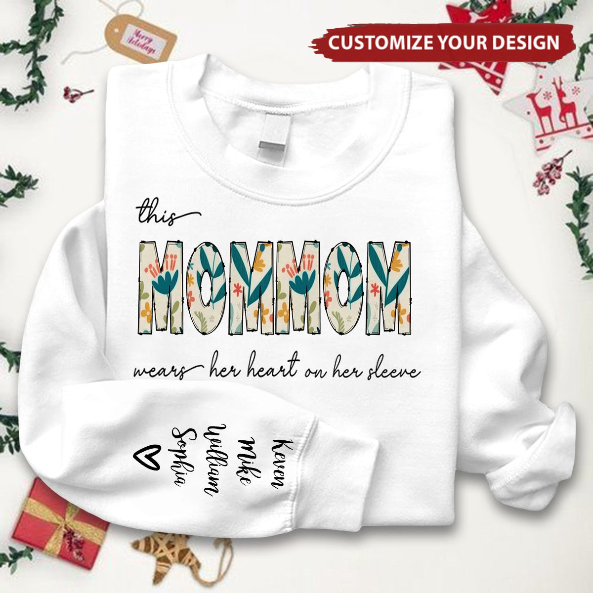 Custom Grandma Nana Nickname with Grandkids Name on Sleeve Personalized Sweatshirt